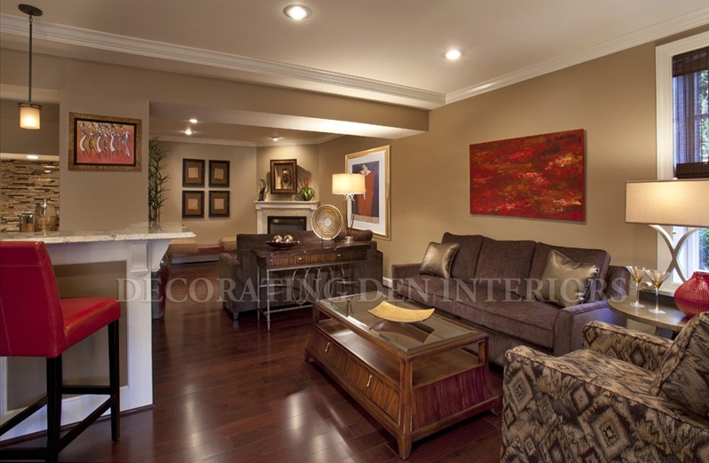 Turn your basement into a fabulous home entertainment center with your Decorating Den Interiors personal decorator.